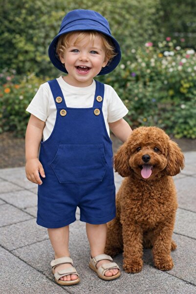 P&H BABYWEAR طقم سالوبيت صيفي للأطفال الأولاد مع جيب على شكل كنغر وقبعة سفاري...