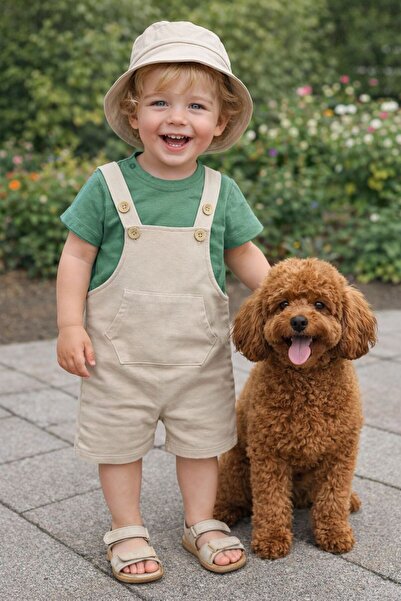 P&H BABYWEAR Kanguru Cepli Omuzdan Çıtçıtlı Badili Safari Şapkalı Yazlık Erke...