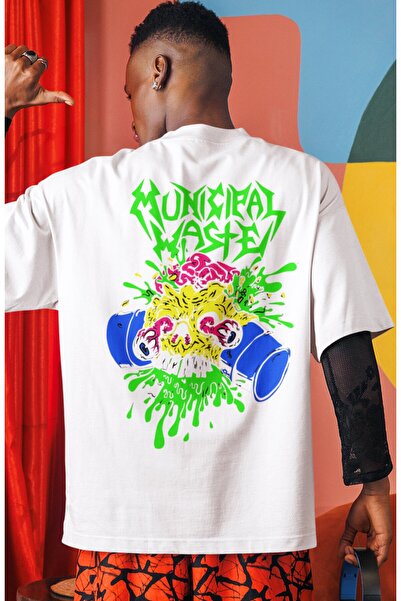 SEVBANO Tricou unisex supradimensionat cu imprimeu pe spate Municipal Waste R...