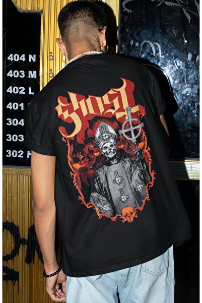 SEVBANO Tricou oversize unisex cu imprimeu pe spate Ghost Rock Metal Music Band