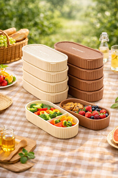 ünverdi 8 Pieces of Storage Containers with Striped Lids, Two-Color Plastic, ...