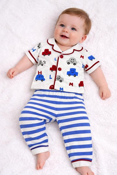 derin baby 100% Cotton Short Sleeve Buttoned Summer Colorful Striped Car Patt...