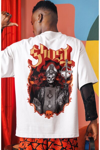 SEVBANO Tricou oversize unisex cu imprimeu pe spate Ghost Rock Metal Music Band