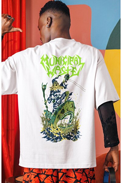 SEVBANO Tricou unisex supradimensionat cu imprimeu pe spate Municipal Waste R...