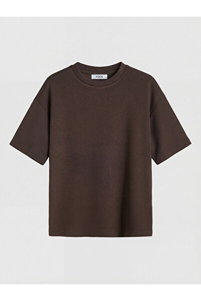 LC Waikiki NEVAVM Farkıyla XSIDE Καφέ οβάλ γυναικείο μπλουζάκι με λαιμόκοψη S...