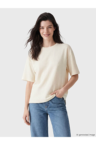 LC Waikiki Nevavm Women's Striped T-Shirt with Oval Neckline