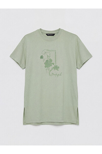 LC Waikiki Γυναικείο μπλουζάκι με στάμπα LCW Modest Green Oval Collar από την...