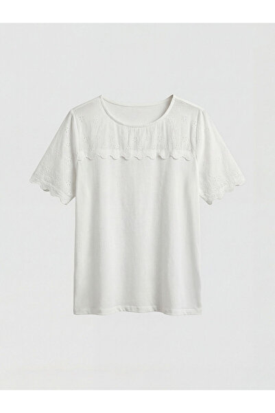 LC Waikiki Nevavm Farkıyla Lcw Everyday White Oval Collar Embroidered Women's...