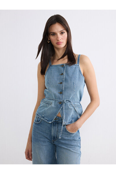 LC Waikiki Square Neck Strappy Women's Denim Vest
