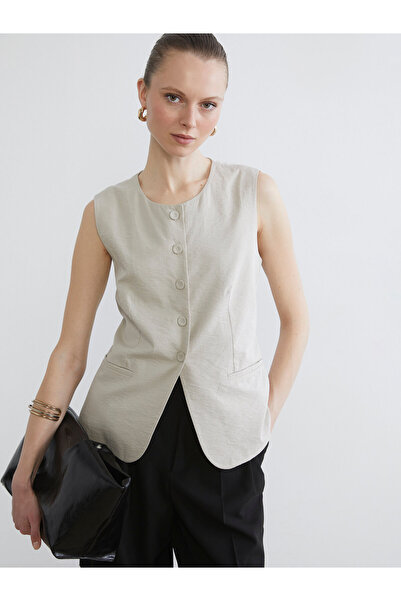 LC Waikiki Crew Neck Linen-Look Women's Classic Vest