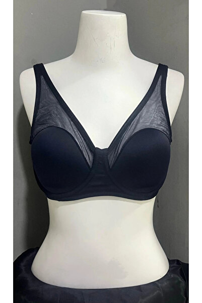 Le Jardin Women's Tulle Gathering Soft Cup Navy Blue Bra