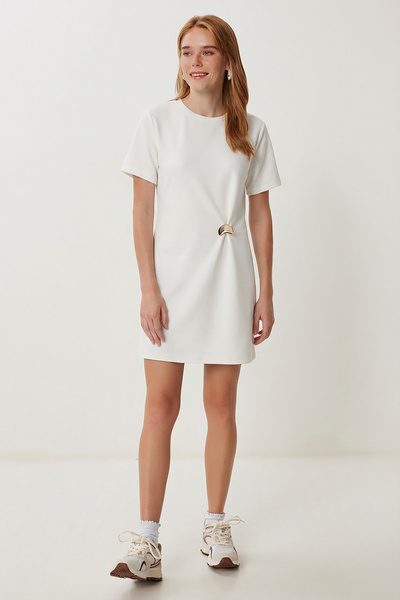 Lovelyİstanbul Accessory Detailed Modal Dress Lnt0031 Ecru