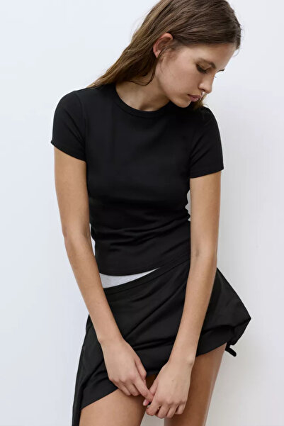 ZAVIXO -ΓΥΝΑΙΚΕΙΟ Στενό Εφαρμοστό Βασικό Γυναικείο T-Shirt Crop, Μαλακό Υφασμ...