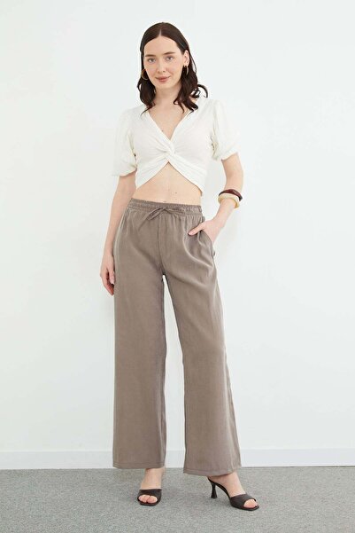 Fulla Moda Παντελόνι Palazzo με ελαστική μέση και τσέπες