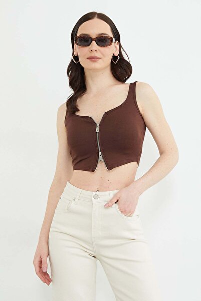 Fulla Moda Βασική μπλούζα με διπλό φερμουάρ και επένδυση