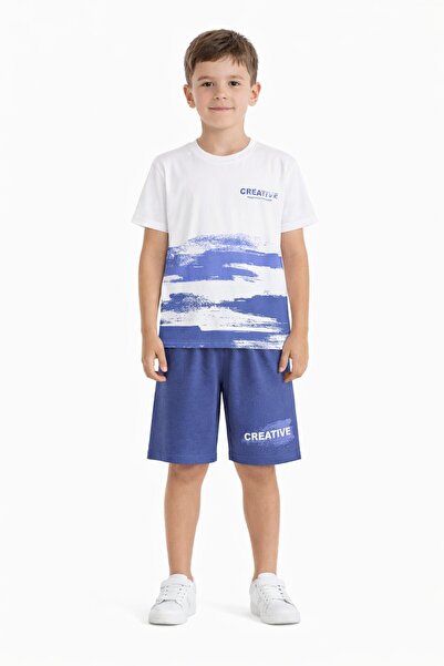 Cansın Mini Комплект тениска и къси панталони Mavi Creative с щампи за момчет...