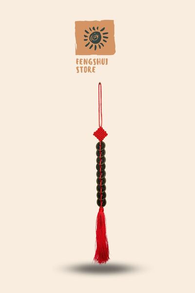 Feng Shui Store Feng Shui 9'lu Çin Parası – Kırmızı Mistik Düğümlü Şans ve Be...