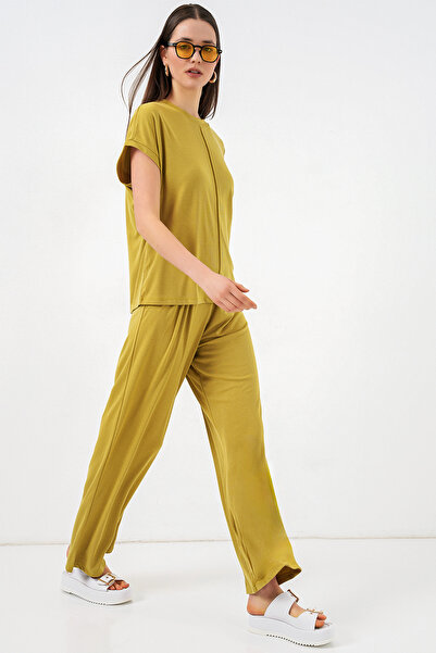 Bigdart طقم بلوزة وبنطلون محبوك للنساء 30085 - أخضر داكن