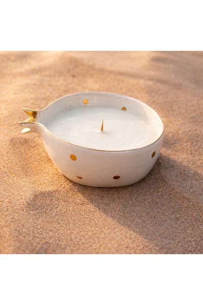 Tohfa Luxe Handcrafted Half Pomegranate Candle – Ivory Ceramic with 22K Real ...