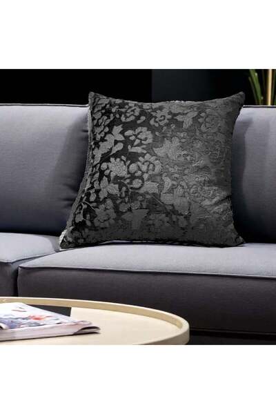 Tohfa Luxe Charcoal Patchwork Velvet Cushion with Filler – 45x45cm Handcrafte...