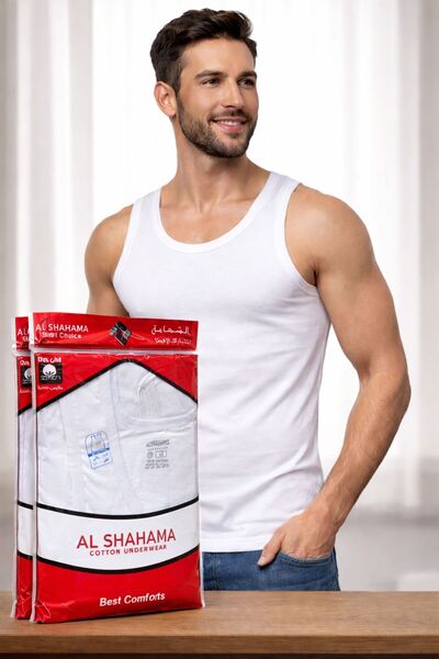 AL SHAHAMA قميص داخلي كت رجالي باللون الأبيض مصنوع من القطن السوري الناعم عال...