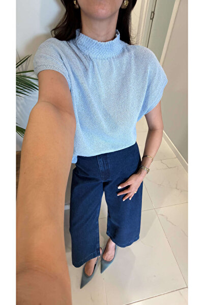 BİRCANÇİL Gorges Blue High Neck Knitwear