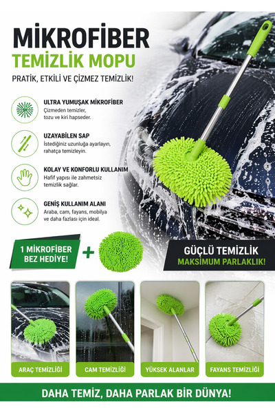VELLESERAY'S HOME 👉 Teleskopik Saplı Mikrofiber Temizlik Mop Seti – Araç, Ev...