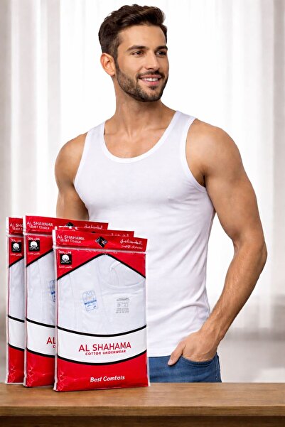 AL SHAHAMA White Color Men's Undershirt Soft Quality Cotton Syriac Fabric Und...