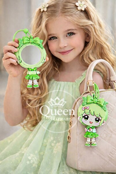 QUEEN AKSESUAR 2 in 1 Cute Anime Girl Child Hanging Mirror Keychain Bag Acces...