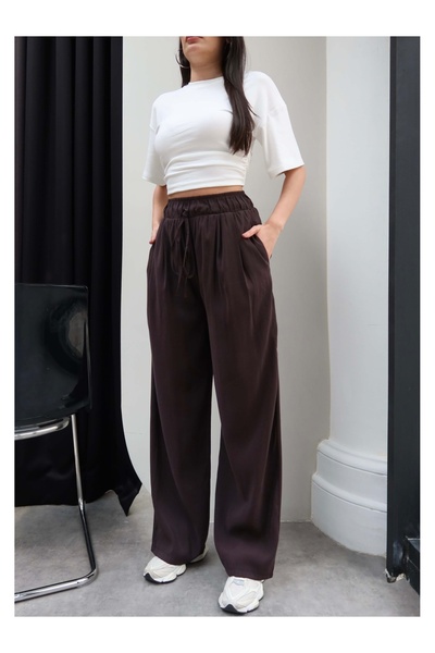 ESRAHELVACI Παντελόνι με φαρδιά μπατζάκια και λάστιχο στη μέση