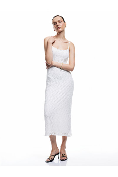 Koton Lined Slim Fit Midi Length Thin Strap Ruched Dress