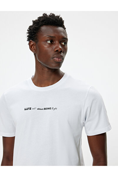 Koton Slim Fit T-Shirt Slogan Printed Short Sleeve Crew Neck Cotton