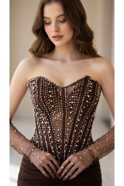 Liva فستان سهره بلون بني