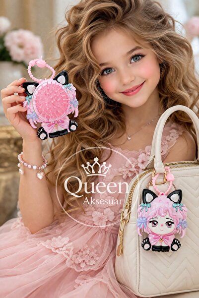 QUEEN AKSESUAR 2 in 1 Cute Anime Cat Girl Child Hanging Comb Keychain Bag Acc...