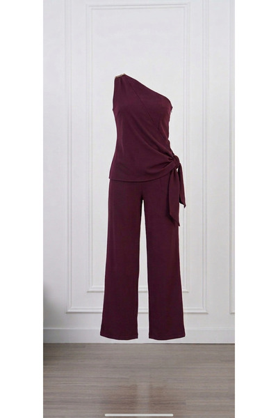 She Combines Burgundy One-Shoulder Detailed Two-Piece Set - 2 Different Ways ...