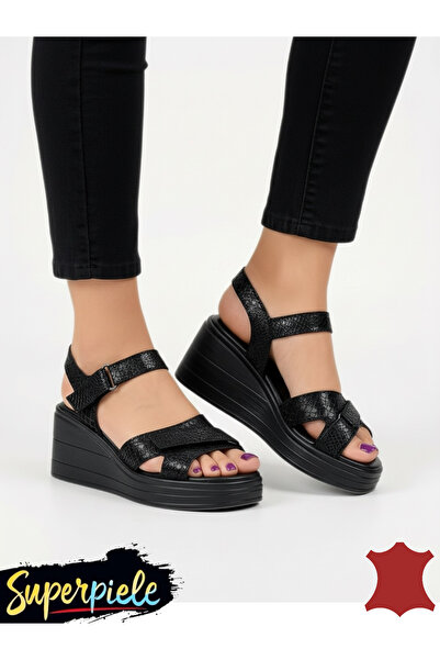 ANGEL BLUE Γυναικεία σανδάλια από γνήσιο δέρμα με πλατφόρμα και κλείσιμο με β...