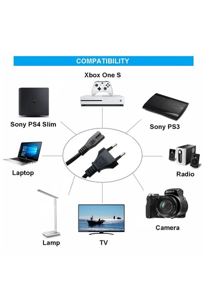Powermaster Traş Makineleri Işıldaklar Tv,radyo,notebook,Ps2,ps3,ps4 Şarj Kablosu 2 Pinli TEYP CEREYAN KABLOSU