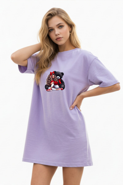 HOFFNUNG Γυναικείο κοντομάνικο μπλουζάκι με λαιμόκοψη Φόρεμα νυχτικό