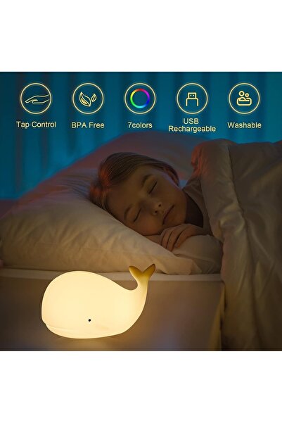TRio Life Sevimli Balina Gece Lambası Dokunmatik Sensörlü Renkli Çocuklar Içi...