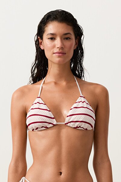 Oysho Çizgili tığ işi üçgen bikini üstü
