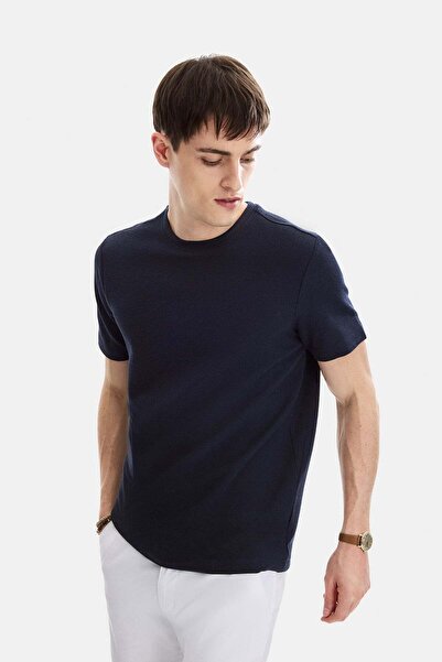 Back And Bond Navy Blue Regular Fit Knitted Crew Neck T-Shirt
