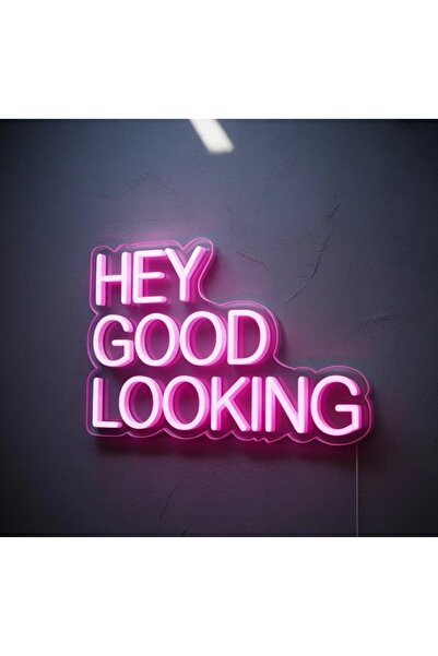 Slasa Hey Good Looking LED Neon Sign 40x50 cm Pink Light with 6mm Acrylic Bas...