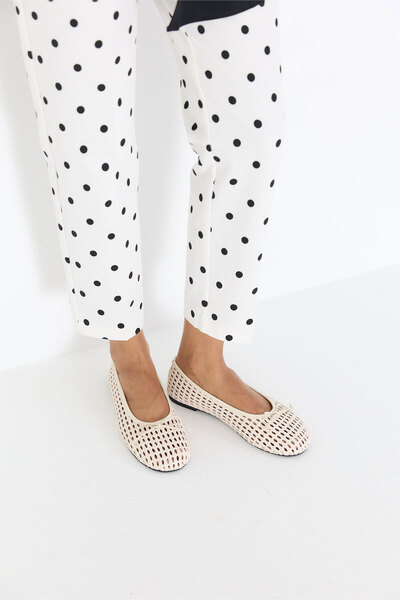 LUTVELIZADE Μπαλαρίνες 2610 - Δερμάτινες Πλεκτές Μπεζ Γυναικείες Μπαλαρίνες