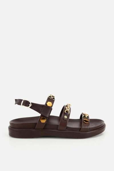 Yaya by Hotiç Γυναικεία πέδιλα με χοντρή σόλα σε καφέ χρώμα με χρυσά αξεσουάρ...