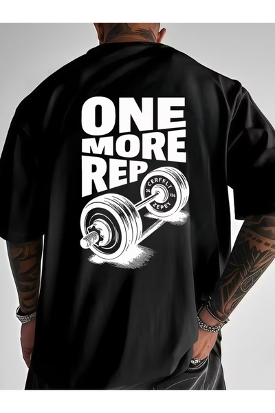 AEMİ Μπλουζάκι Unisex One More Rep με στάμπα Oversize με λαιμόκοψη ποδηλάτου