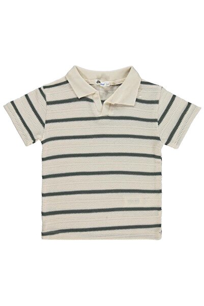 Civil Boys Μπλουζάκι με γιακά πόλο και ρίγες για 2-5 ετών - Χακί