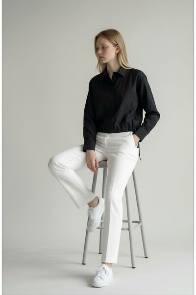 WYNA BOUTİQUE Crop Poplin Shirt with Ruched Detail