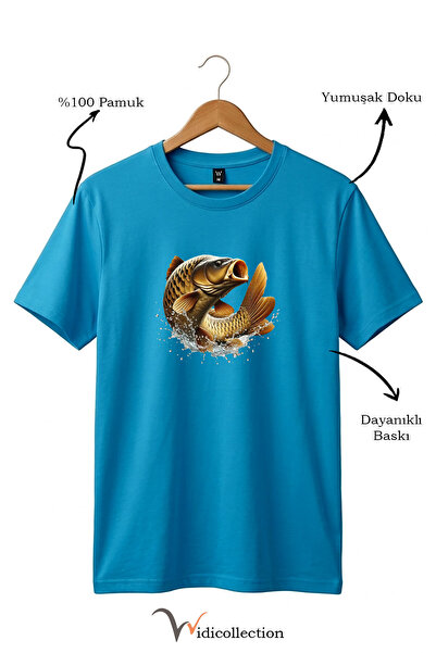 WİDİ Μπλουζάκι Unisex Fisherman Carp Fish με στάμπα, 100% βαμβακερό, με λαιμό...
