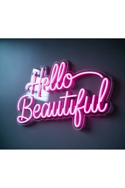 Slasa لافتة نيون LED بعبارة 'Hello Beautiful' مقاس 37×40 سم بلون وردي مع قاعد...