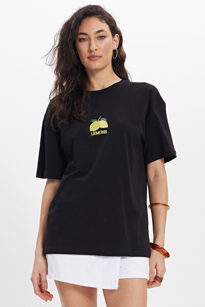 Tudors Γυναικεία μπλούζα με φαρδιά γραμμή, κοντό μανίκι, 100% βαμβακερή, με σ...